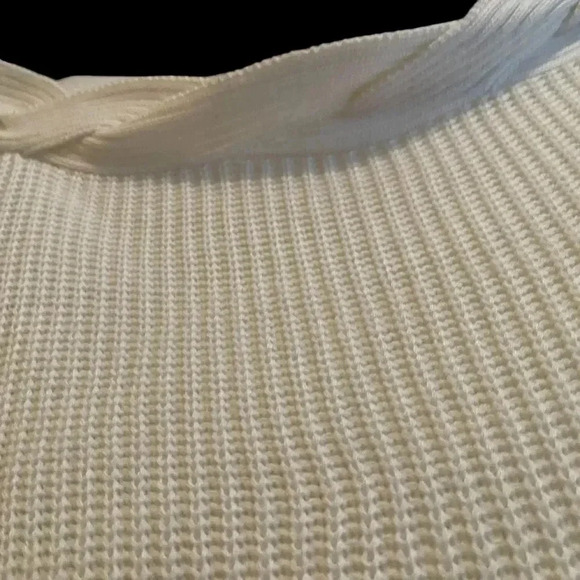 Off the shoulder cream sweater with braided neckline. - Picture 4 of 7